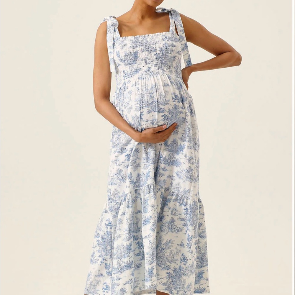 Nothing Fits But White and Blue Maxi Maternity Dress, Size M